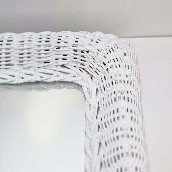 White Wicker Wall Mirror Coastal Cottage Farmhouse Boho Shabby Chic 18"x24" - Picture 7 of 14